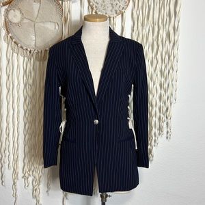 Veronica Beard Taylor Dicky Compatible Lace Up Side Blazer in Navy siz…